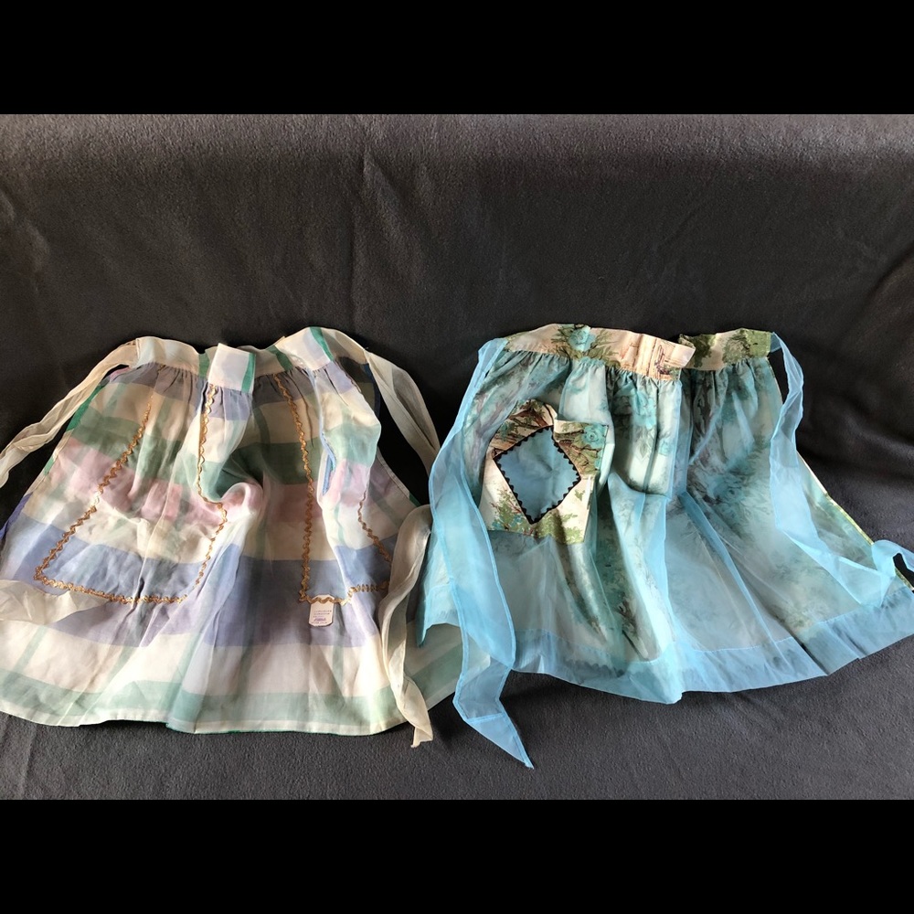 Vintage 2 Half Aprons Reversible NOS Shabby Chic